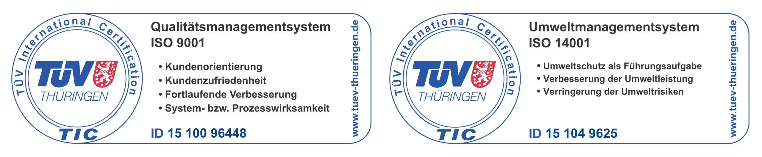 Siegel TÜV Thüringen Zertifizierung nach ISO 14001:2009 und ISO 9001:2008